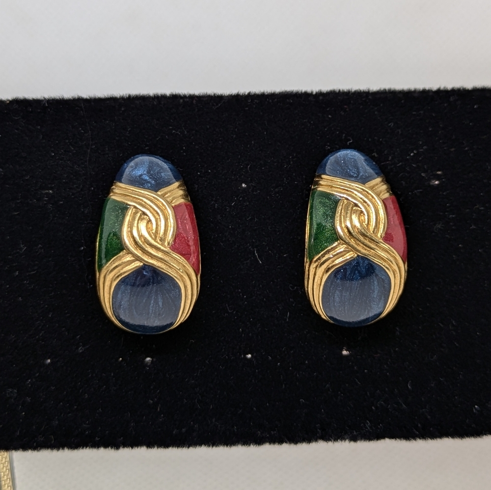 Vintage Gold Tone and Multicolor Enamel Earrings